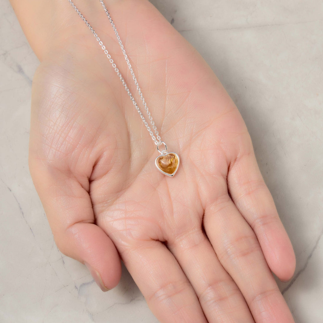 Sterling Silver Amber Heart Necklace - Philip Jones Jewellery