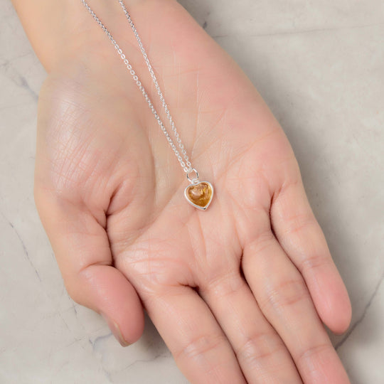Sterling Silver Amber Heart Necklace - Philip Jones Jewellery