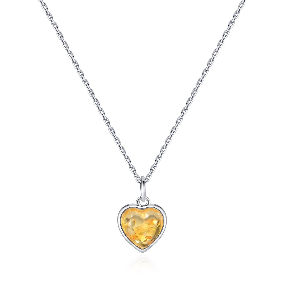 Sterling Silver Amber Heart Necklace - Philip Jones Jewellery
