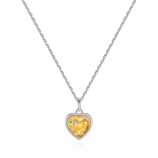 Sterling Silver Amber Heart Necklace - Philip Jones Jewellery