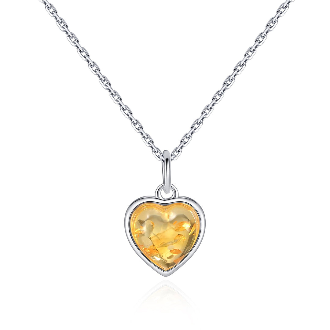 Sterling Silver Amber Heart Necklace - Philip Jones Jewellery