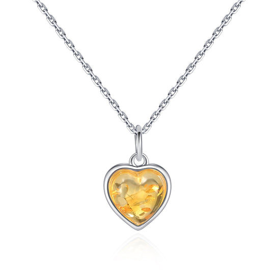 Sterling Silver Amber Heart Necklace - Philip Jones Jewellery