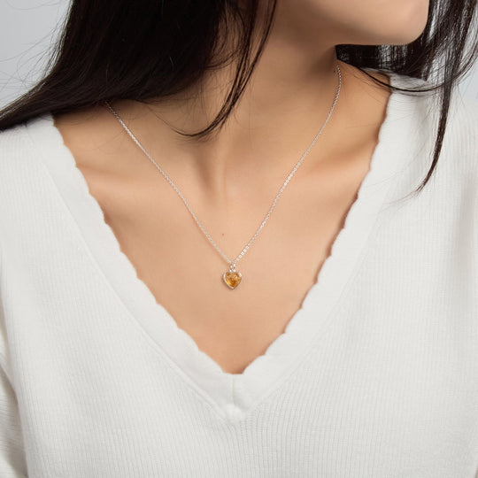 Sterling Silver Amber Heart Necklace - Philip Jones Jewellery