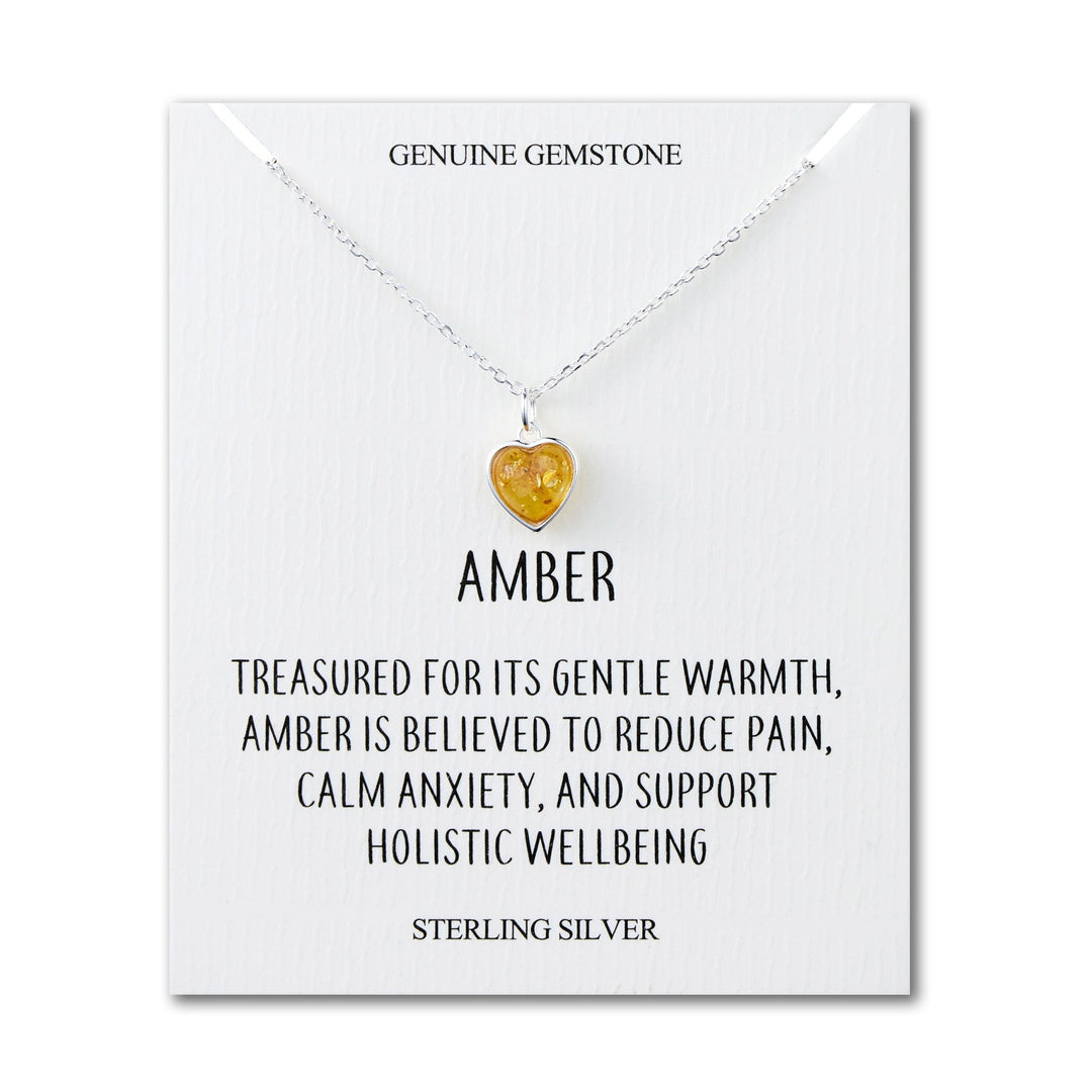 Sterling Silver Amber Heart Necklace with Quote Card - Philip Jones Jewellery