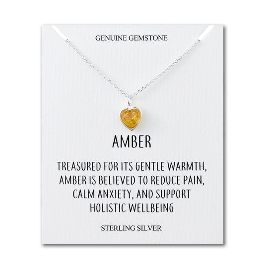 Sterling Silver Amber Heart Necklace with Quote Card - Philip Jones Jewellery
