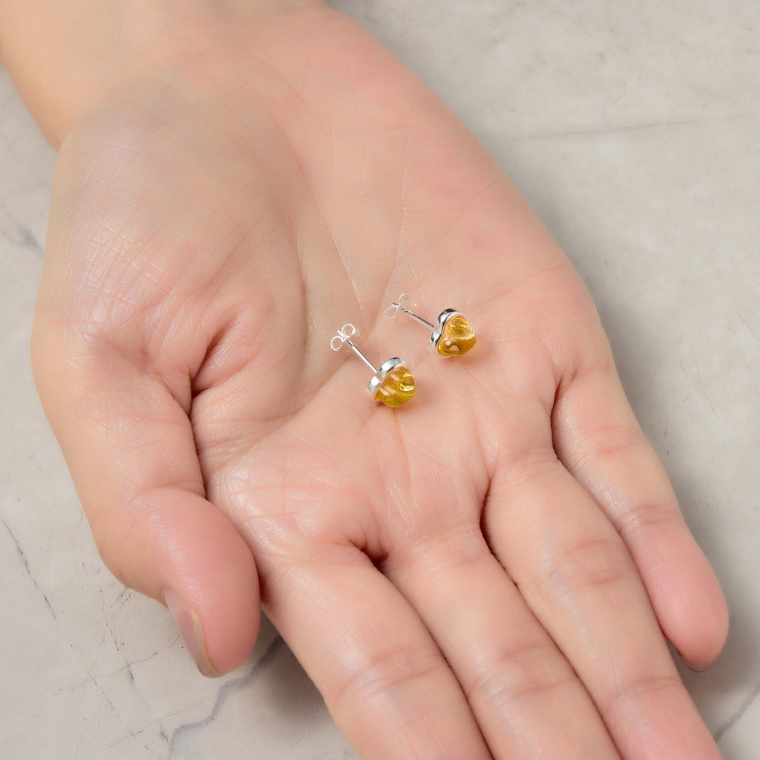 Sterling Silver Amber Heart Stud Earrings - Philip Jones Jewellery