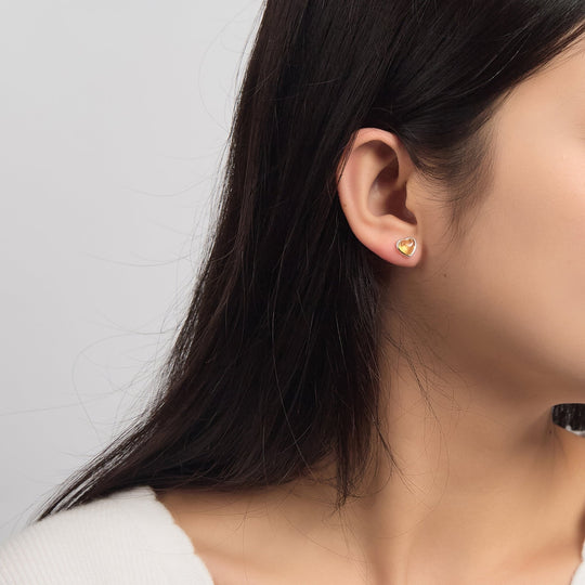 Sterling Silver Amber Heart Stud Earrings - Philip Jones Jewellery