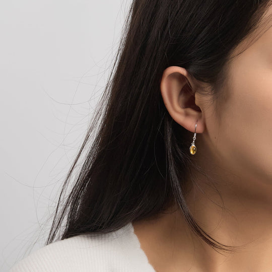 Sterling Silver Amber Oval Drop Earrings - Philip Jones Jewellery