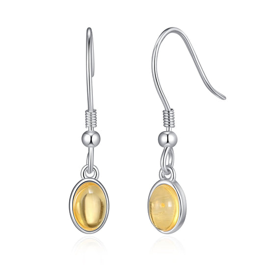Sterling Silver Amber Oval Drop Earrings - Philip Jones Jewellery