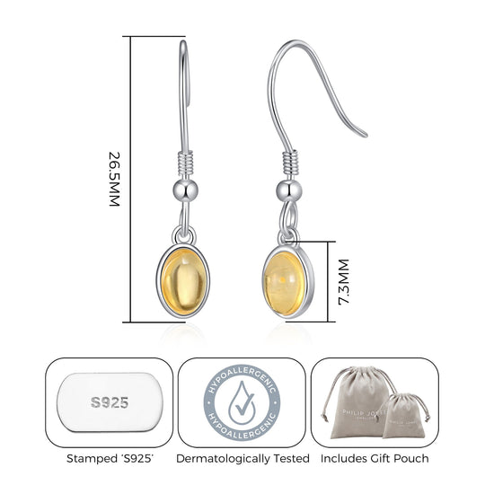 Sterling Silver Amber Oval Drop Earrings - Philip Jones Jewellery