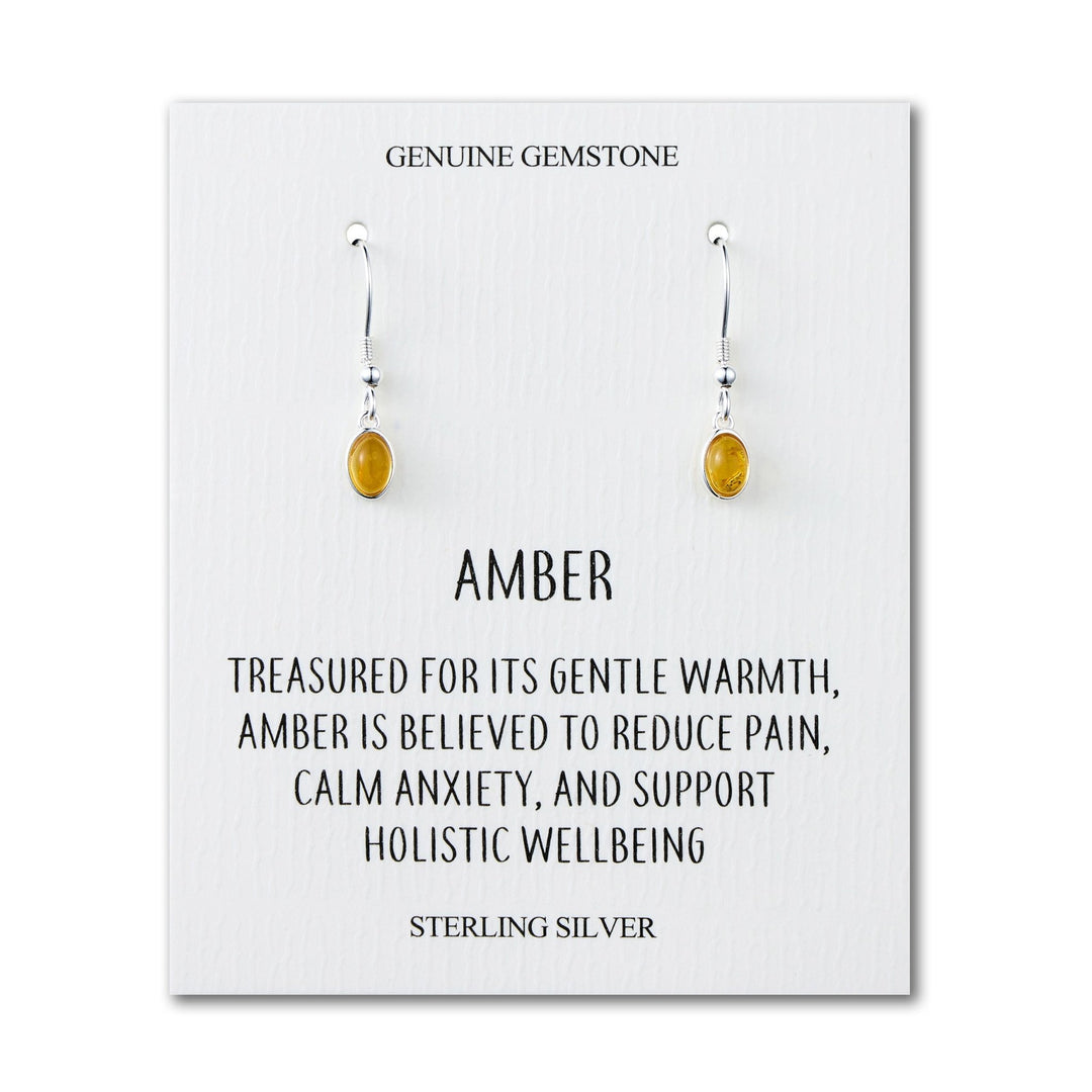Sterling Silver Amber Oval Drop Earrings with Quote Card - Philip Jones Jewellery