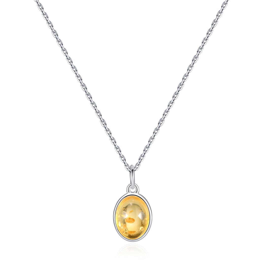 Sterling Silver Amber Oval Necklace - Philip Jones Jewellery