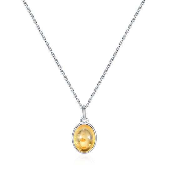 Sterling Silver Amber Oval Necklace - Philip Jones Jewellery