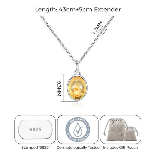Sterling Silver Amber Oval Necklace - Philip Jones Jewellery