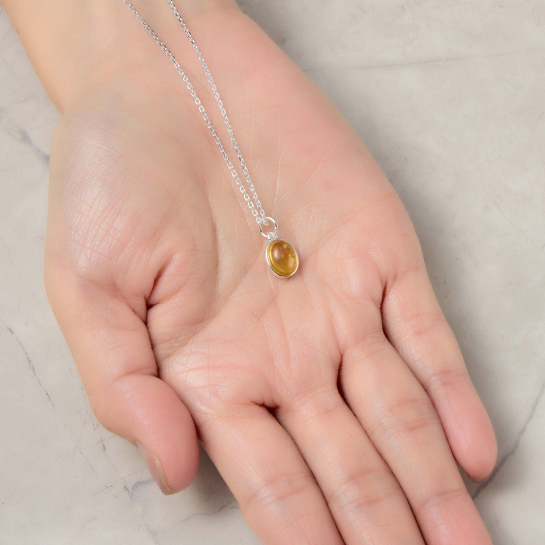 Sterling Silver Amber Oval Necklace - Philip Jones Jewellery