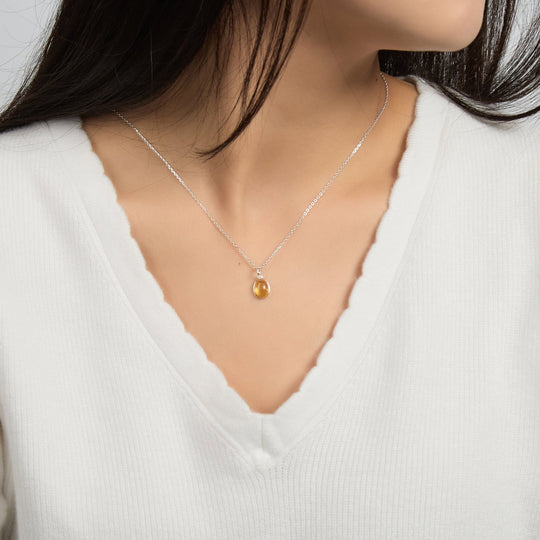 Sterling Silver Amber Oval Necklace - Philip Jones Jewellery