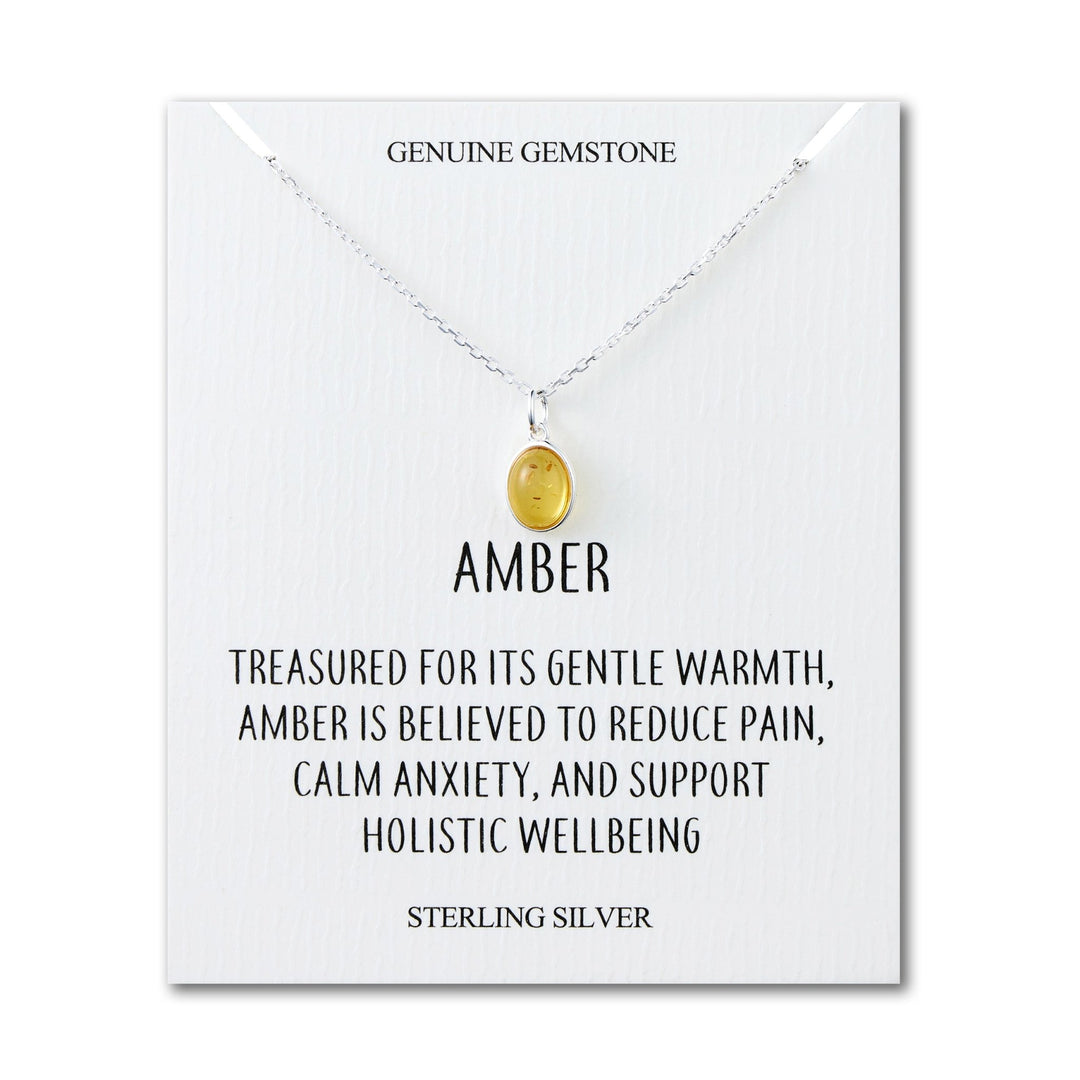 Sterling Silver Amber Oval Necklace with Quote Card - Philip Jones Jewellery