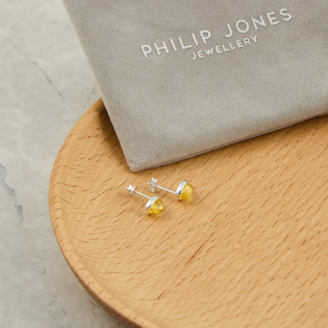 Sterling Silver Amber Oval Stud Earrings - Philip Jones Jewellery