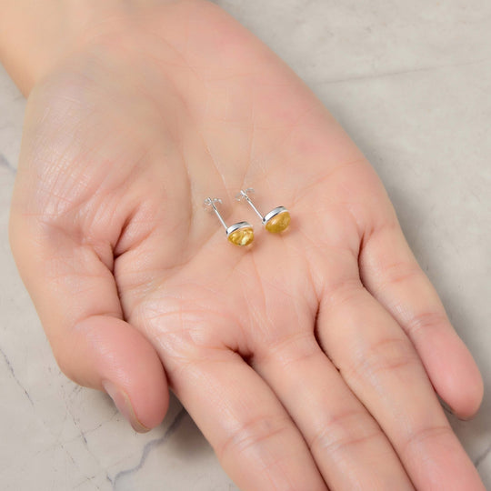 Sterling Silver Amber Oval Stud Earrings - Philip Jones Jewellery