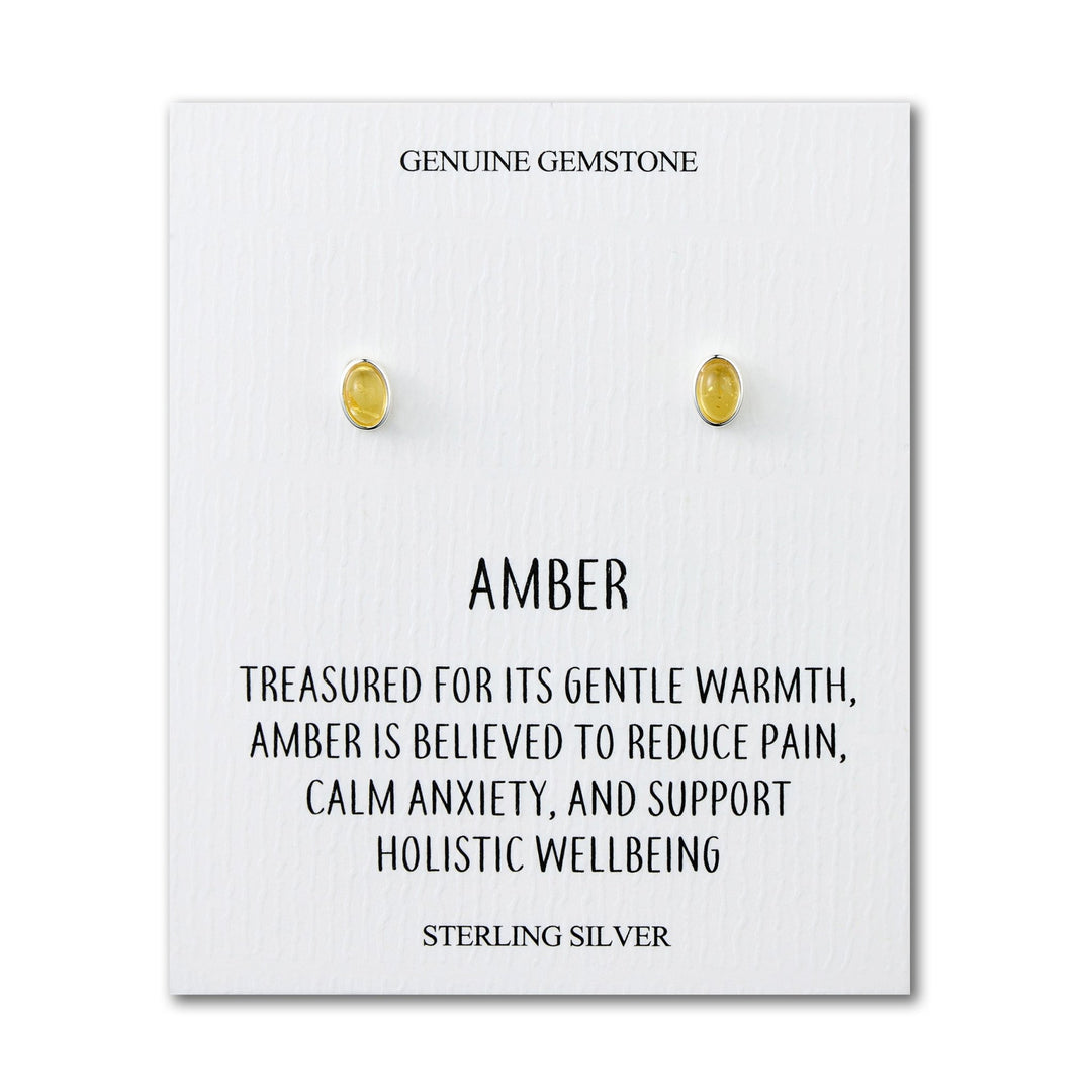Sterling Silver Amber Oval Stud Earrings with Quote Card - Philip Jones Jewellery