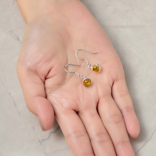 Sterling Silver Amber Round Drop Earrings - Philip Jones Jewellery