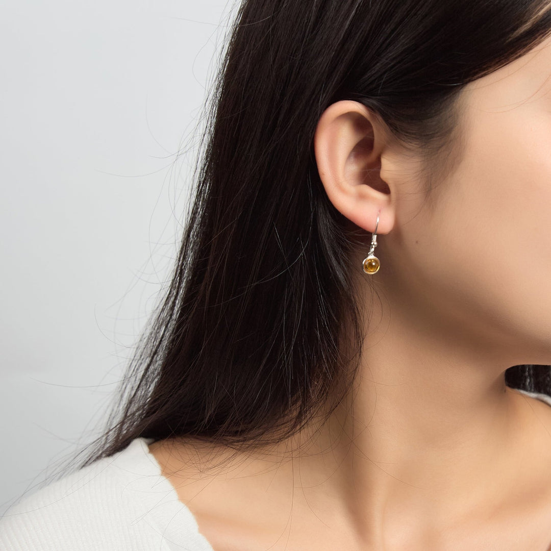 Sterling Silver Amber Round Drop Earrings - Philip Jones Jewellery