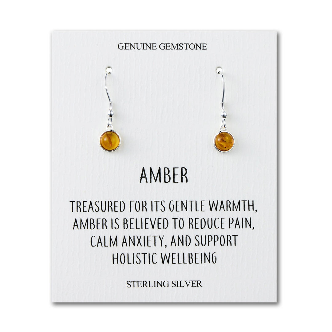 Sterling Silver Amber Round Drop Earrings with Quote Card - Philip Jones
