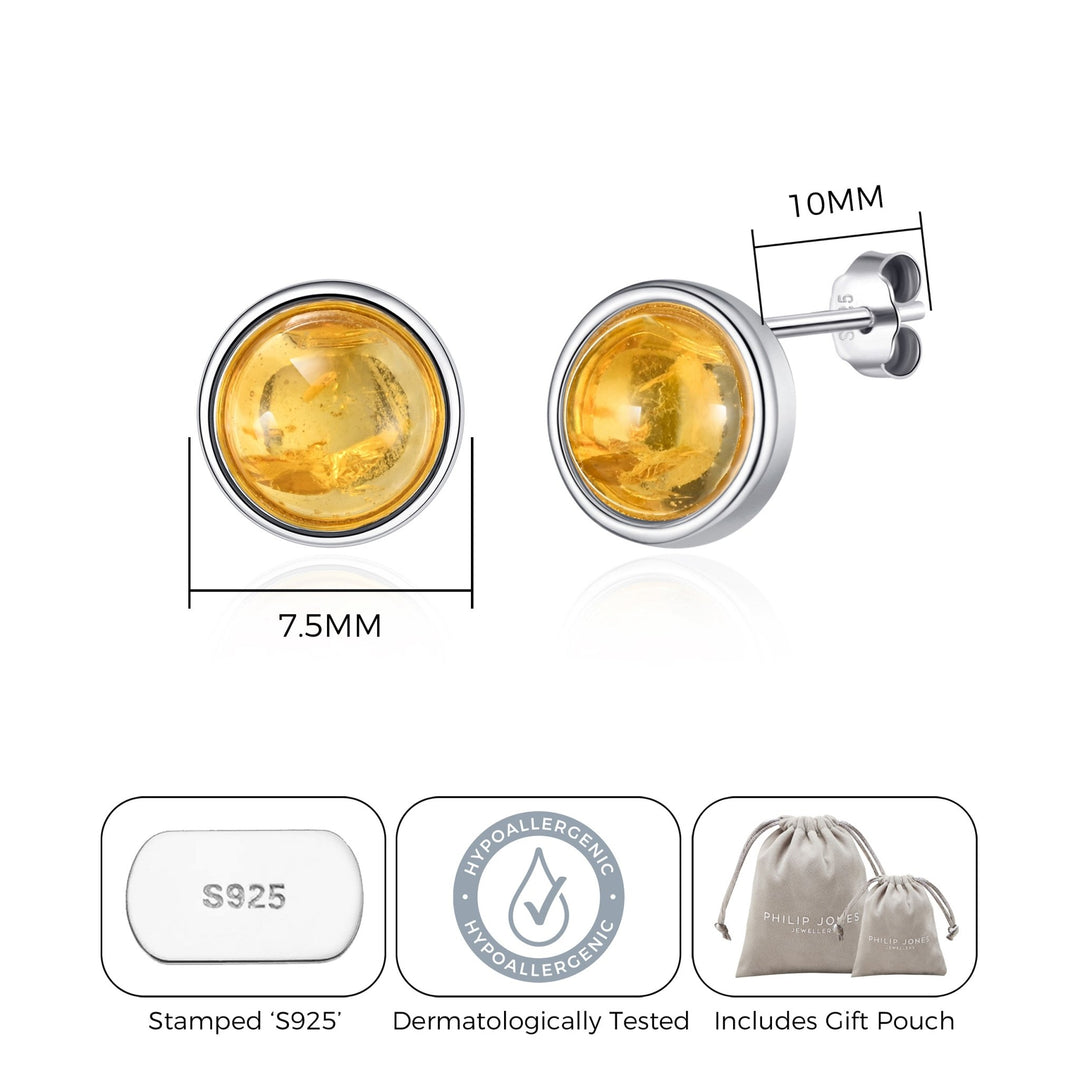 Sterling Silver Amber Stud Earrings - Philip Jones Jewellery