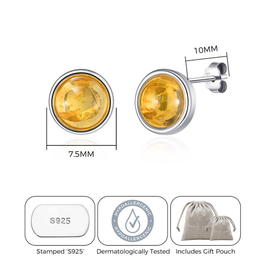 Sterling Silver Amber Stud Earrings - Philip Jones Jewellery