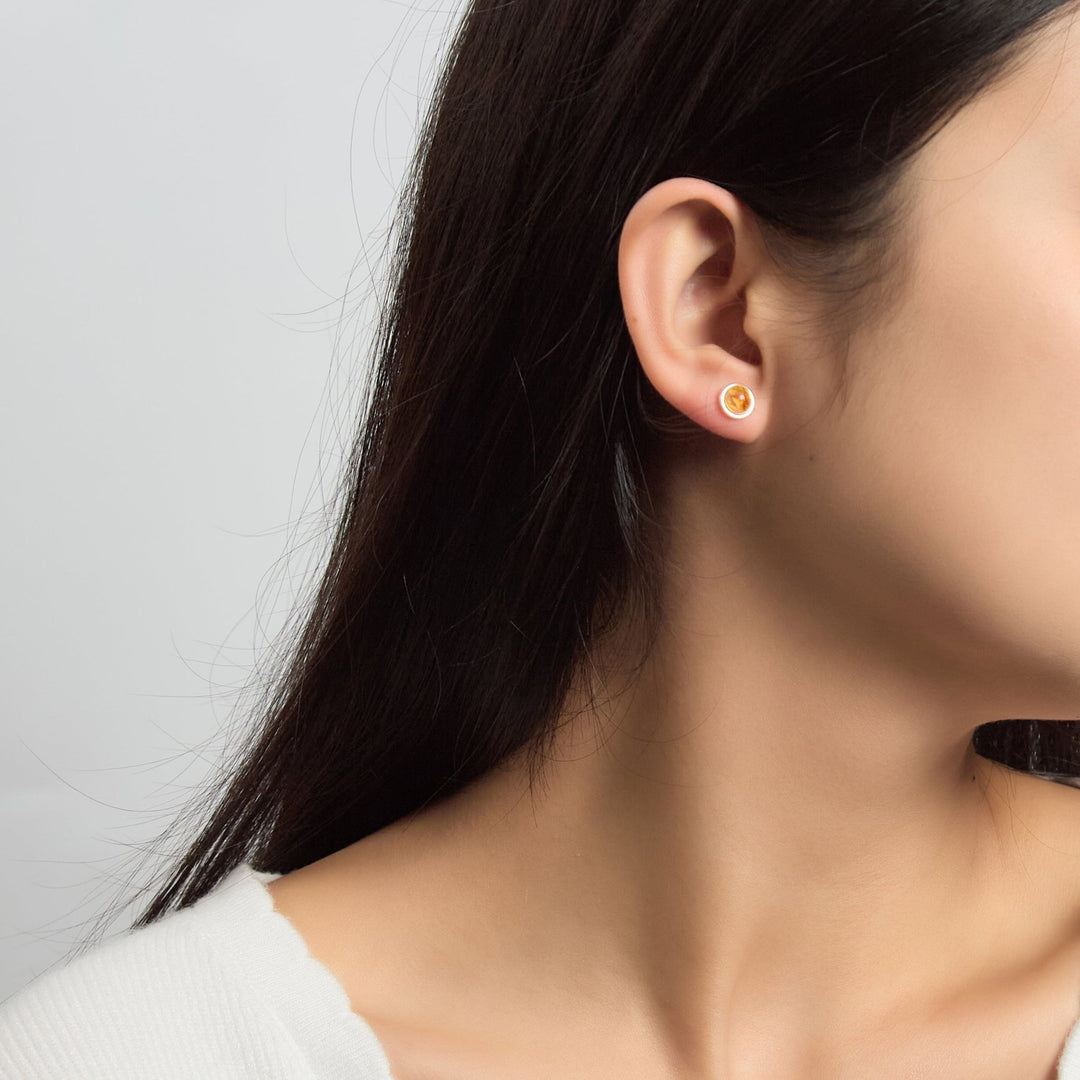 Sterling Silver Amber Stud Earrings - Philip Jones Jewellery