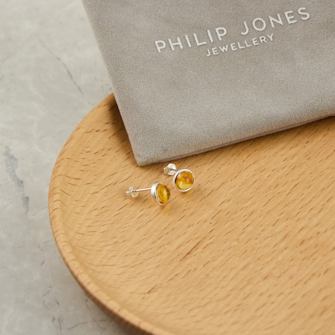 Sterling Silver Amber Stud Earrings - Philip Jones Jewellery