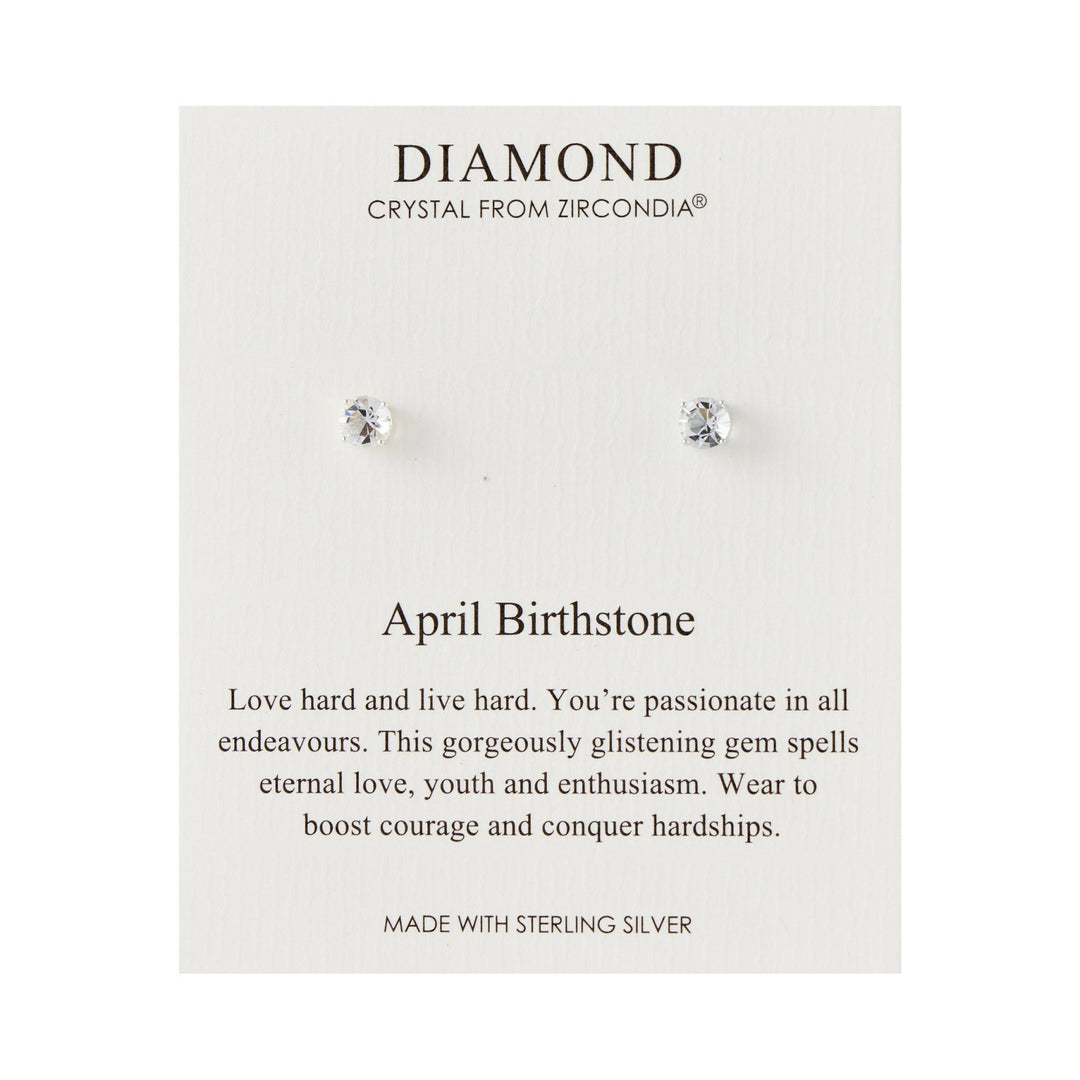 Sterling Silver April (Diamond) Birthstone Earrings Created with Zircondia® Crystals - Philip Jones Jewellery
