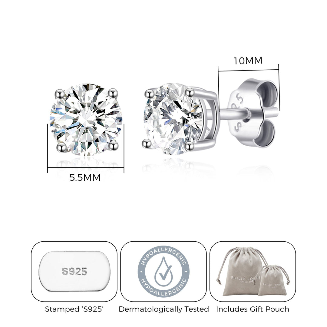 Sterling Silver April (Diamond) Birthstone Earrings Created with Zircondia® Crystals - Philip Jones Jewellery
