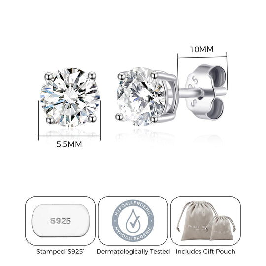 Sterling Silver April (Diamond) Birthstone Earrings Created with Zircondia® Crystals - Philip Jones Jewellery
