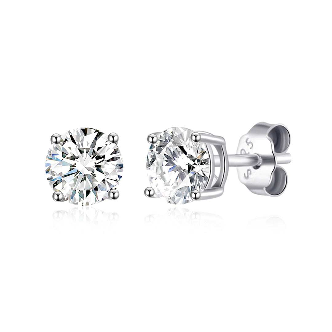 Sterling Silver April (Diamond) Birthstone Earrings Created with Zircondia® Crystals - Philip Jones Jewellery