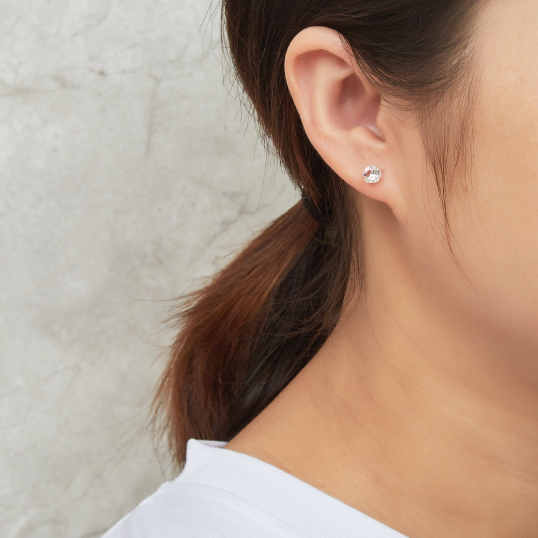 Sterling Silver April (Diamond) Birthstone Earrings Created with Zircondia® Crystals - Philip Jones Jewellery