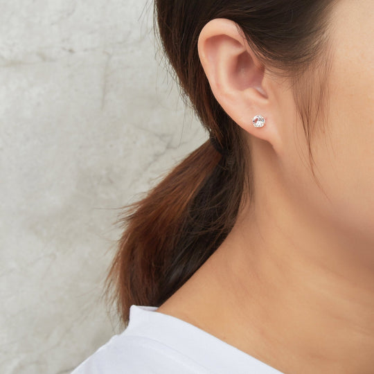 Sterling Silver April (Diamond) Birthstone Earrings Created with Zircondia® Crystals - Philip Jones Jewellery