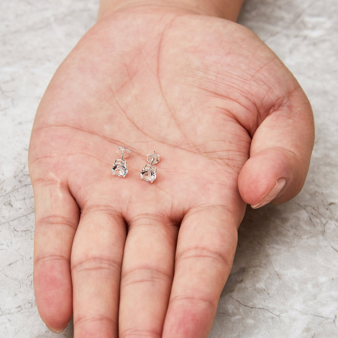 Sterling Silver April (Diamond) Birthstone Earrings Created with Zircondia® Crystals - Philip Jones Jewellery
