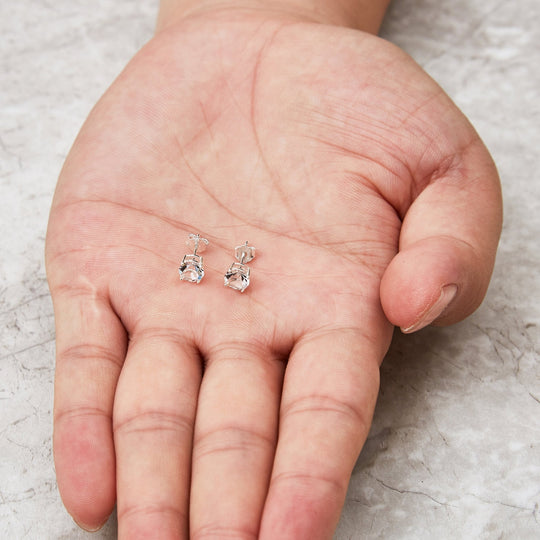 Sterling Silver April (Diamond) Birthstone Earrings Created with Zircondia® Crystals - Philip Jones Jewellery