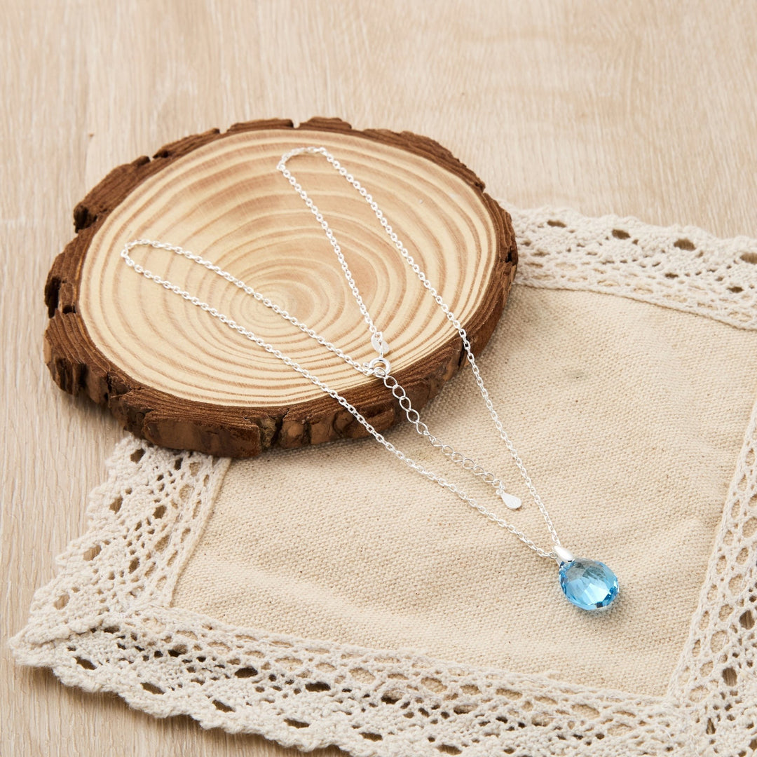 Sterling Silver Aquamarine Necklace Created with Zircondia® Crystals - Philip Jones Jewellery