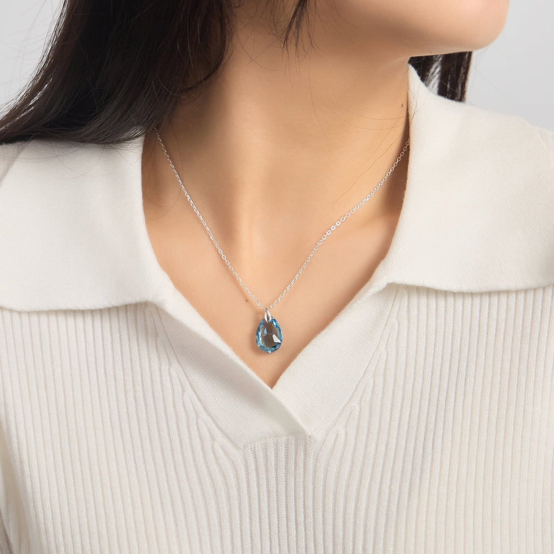 Sterling Silver Aquamarine Necklace Created with Zircondia® Crystals - Philip Jones Jewellery