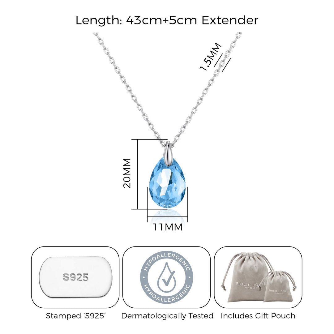 Sterling Silver Aquamarine Necklace Created with Zircondia® Crystals - Philip Jones Jewellery