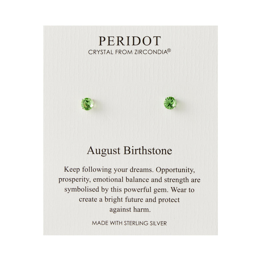 Sterling Silver August (Peridot) Birthstone Earrings Created with Zircondia® Crystals - Philip Jones Jewellery
