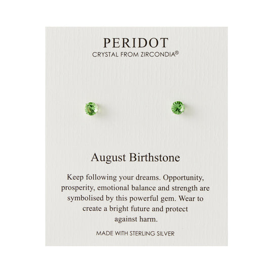 Sterling Silver August (Peridot) Birthstone Earrings Created with Zircondia® Crystals - Philip Jones Jewellery