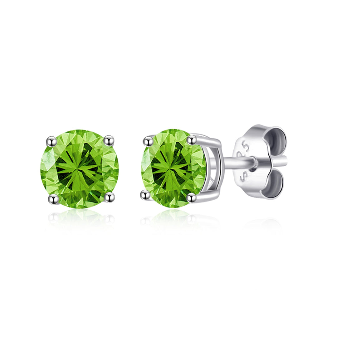Sterling Silver August (Peridot) Birthstone Earrings Created with Zircondia® Crystals - Philip Jones Jewellery