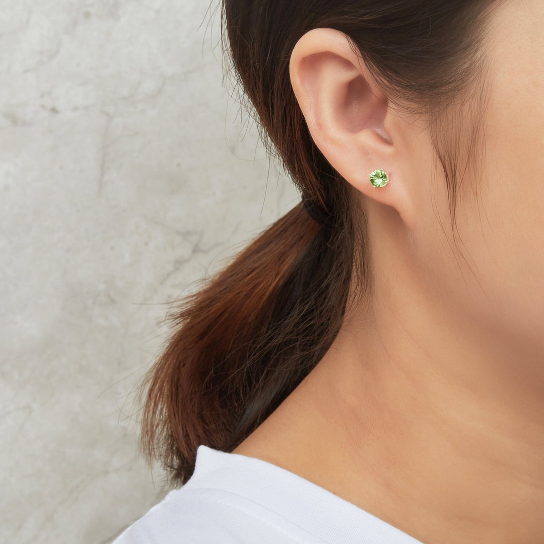 Sterling Silver August (Peridot) Birthstone Earrings Created with Zircondia® Crystals - Philip Jones Jewellery