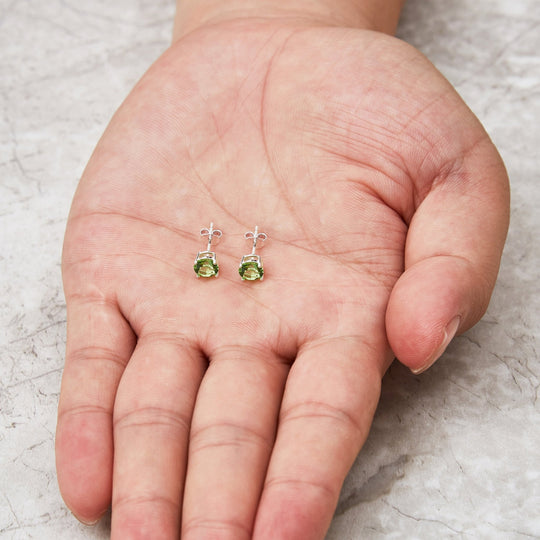 Sterling Silver August (Peridot) Birthstone Earrings Created with Zircondia® Crystals - Philip Jones Jewellery