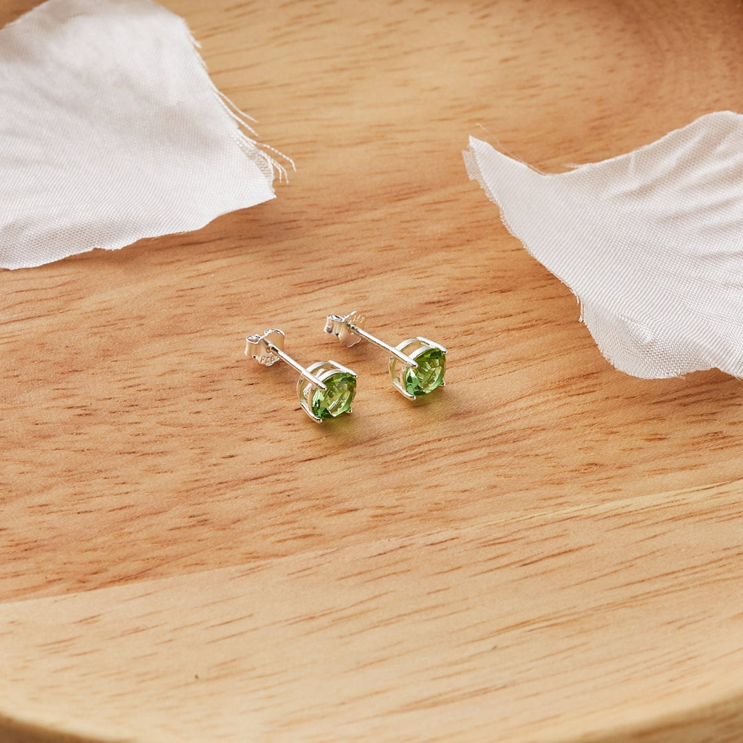 Sterling Silver August (Peridot) Birthstone Earrings Created with Zircondia® Crystals - Philip Jones Jewellery