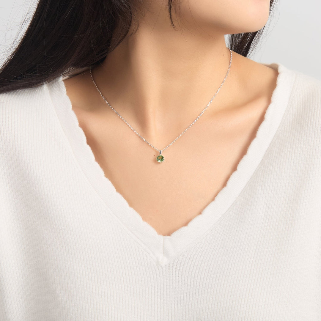 Sterling Silver August (Peridot) Birthstone Necklace Created with Zircondia® Crystals - Philip Jones Jewellery