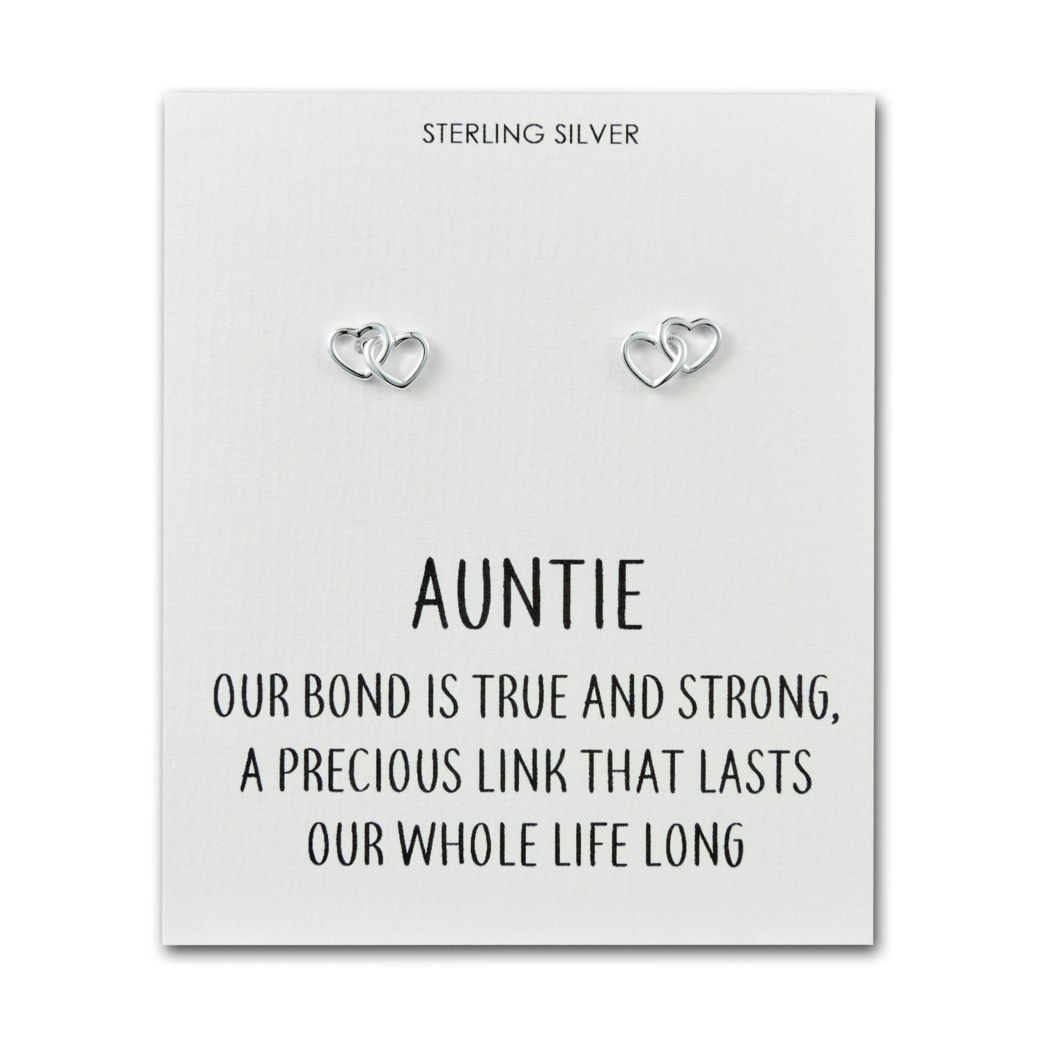 Sterling Silver Auntie Quote Heart Link Earrings - Philip Jones Jewellery